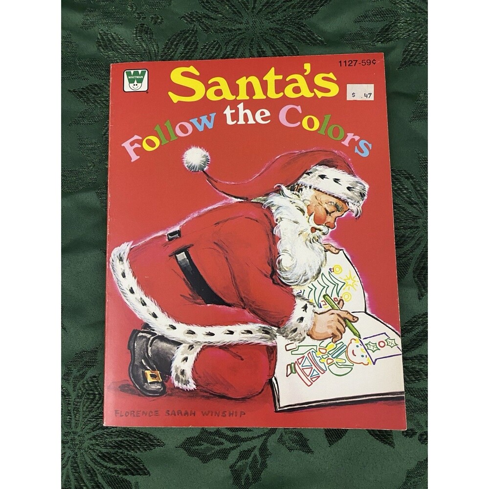 Whitman Santa’s Follow The Colors Xmas Coloring Book Florence Winship Vtg 1969